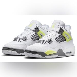 Jordan Retro 4 White and Lime Sneakers